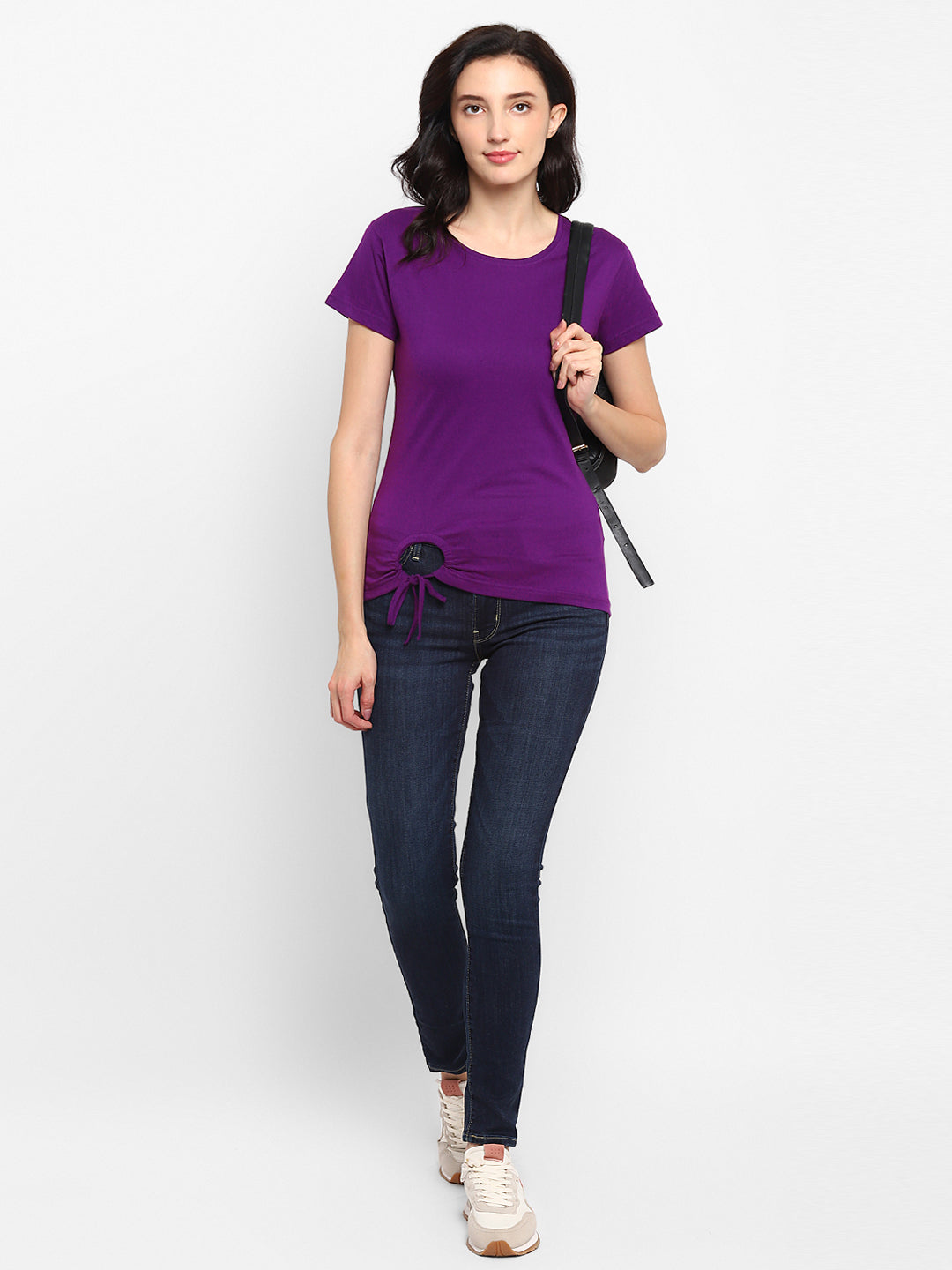 Ap'pulse Women's Round Neck Tshirt with Bottom Knot