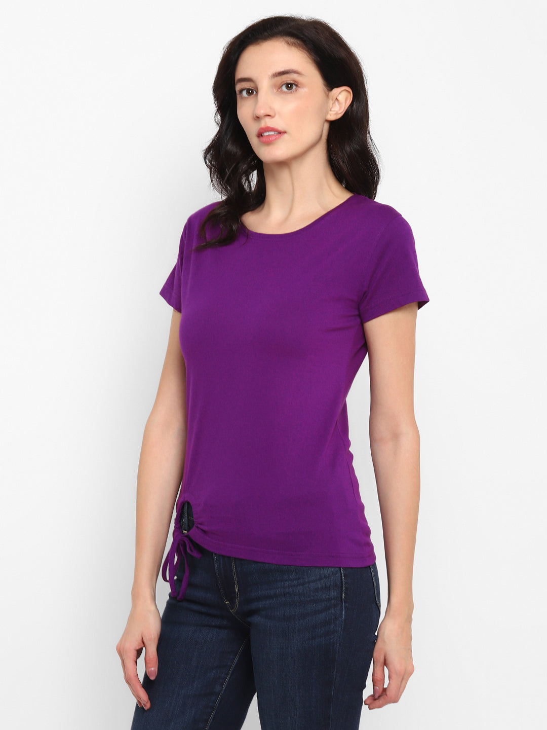 Ap'pulse Women's Round Neck Tshirt with Bottom Knot