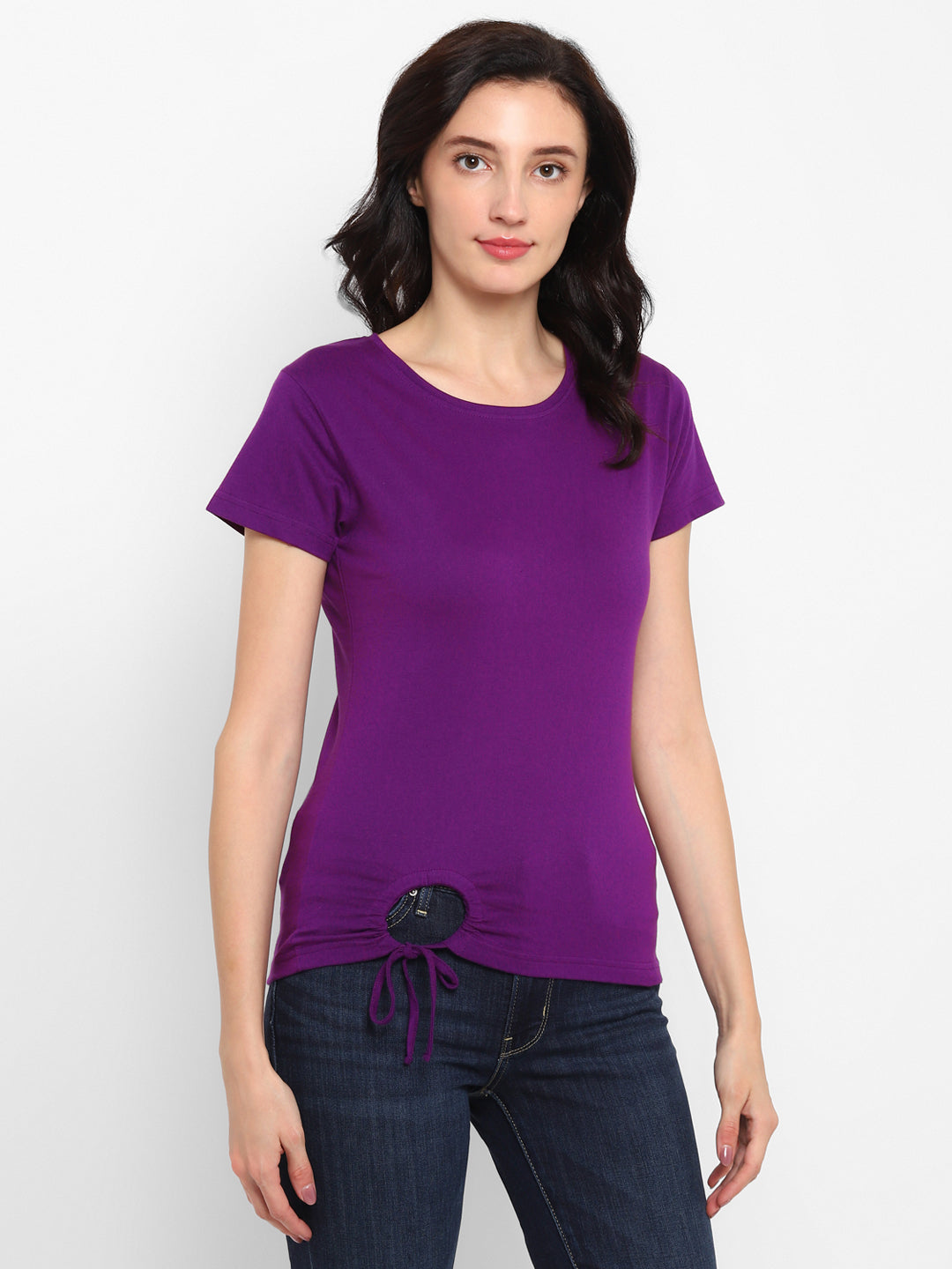 Ap'pulse Women's Round Neck Tshirt with Bottom Knot