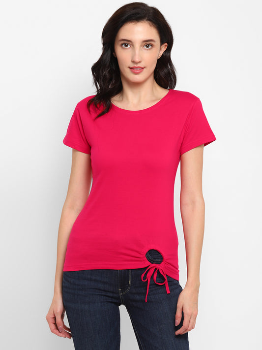 Ap'pulse Women's Round Neck Tshirt with Bottom Knot