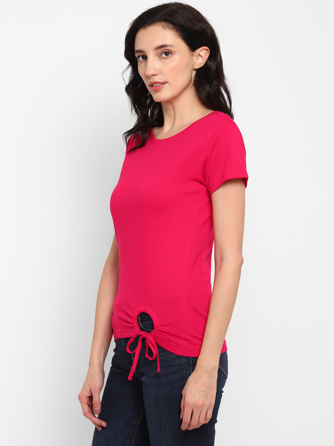 Ap'pulse Women's Round Neck Tshirt with Bottom Knot