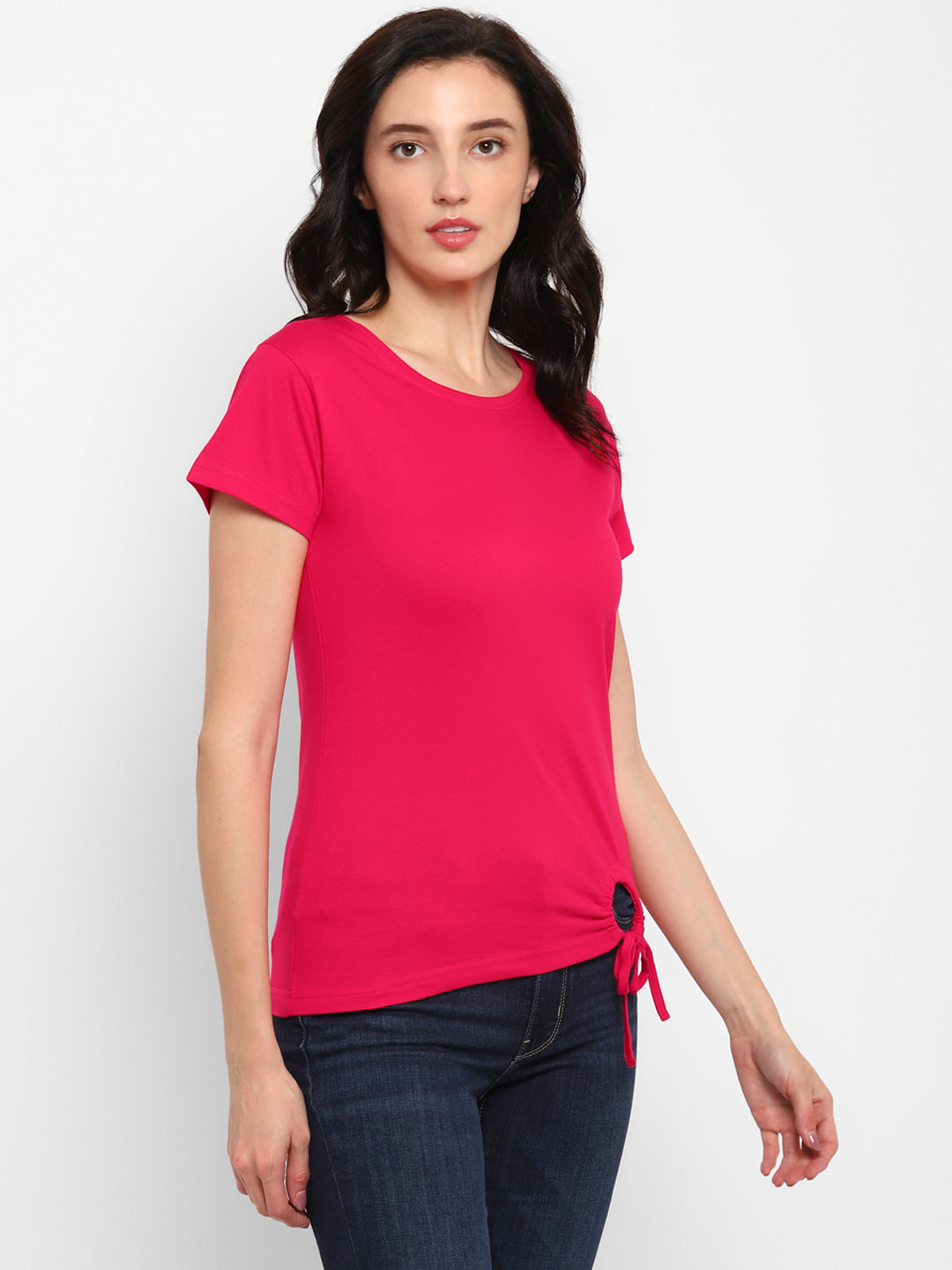 Ap'pulse Women's Round Neck Tshirt with Bottom Knot