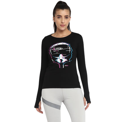 Appulse Women's Printed Long Sleeve Thumb Hole Round Neck T-Shirt | Women | Premium Cotton | Activewear | Athleisure