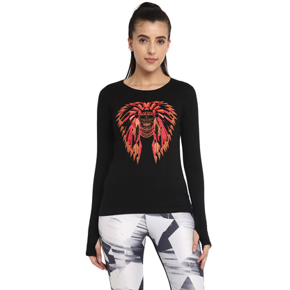 Appulse Women's Printed Long Sleeve Thumb Hole Round Neck T-Shirt | Women | Premium Cotton | Activewear | Athleisure