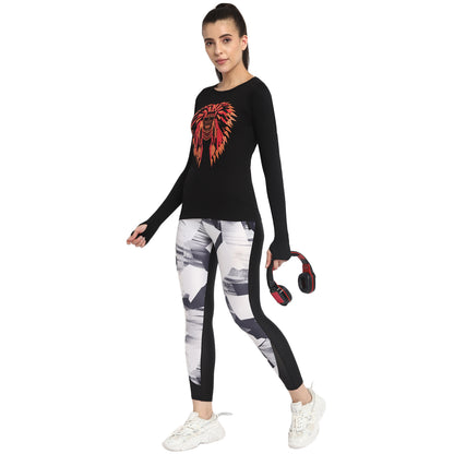 Appulse Women's Printed Long Sleeve Thumb Hole Round Neck T-Shirt | Women | Premium Cotton | Activewear | Athleisure