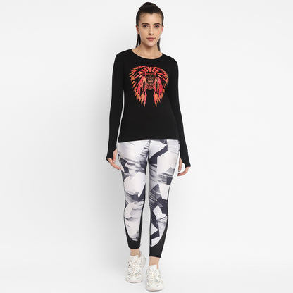 Appulse Women's Printed Long Sleeve Thumb Hole Round Neck T-Shirt | Women | Premium Cotton | Activewear | Athleisure