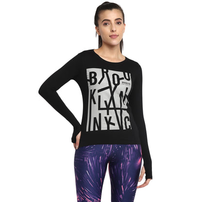 Appulse Women's Printed Long Sleeve Thumb Hole Round Neck T-Shirt | Women | Premium Cotton | Activewear | Athleisure