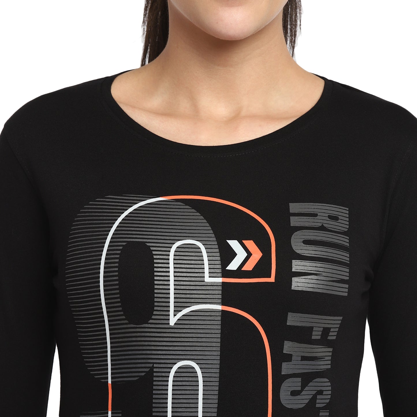 Ap'pulse Women's Printed Long Sleeve Thumbopen Round Neck Tshirt