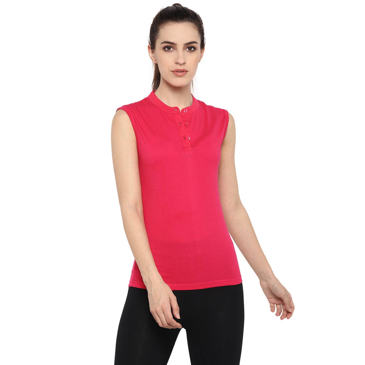 Ap'pulse Women's Sleeveless Mandarin Collar Tshirt