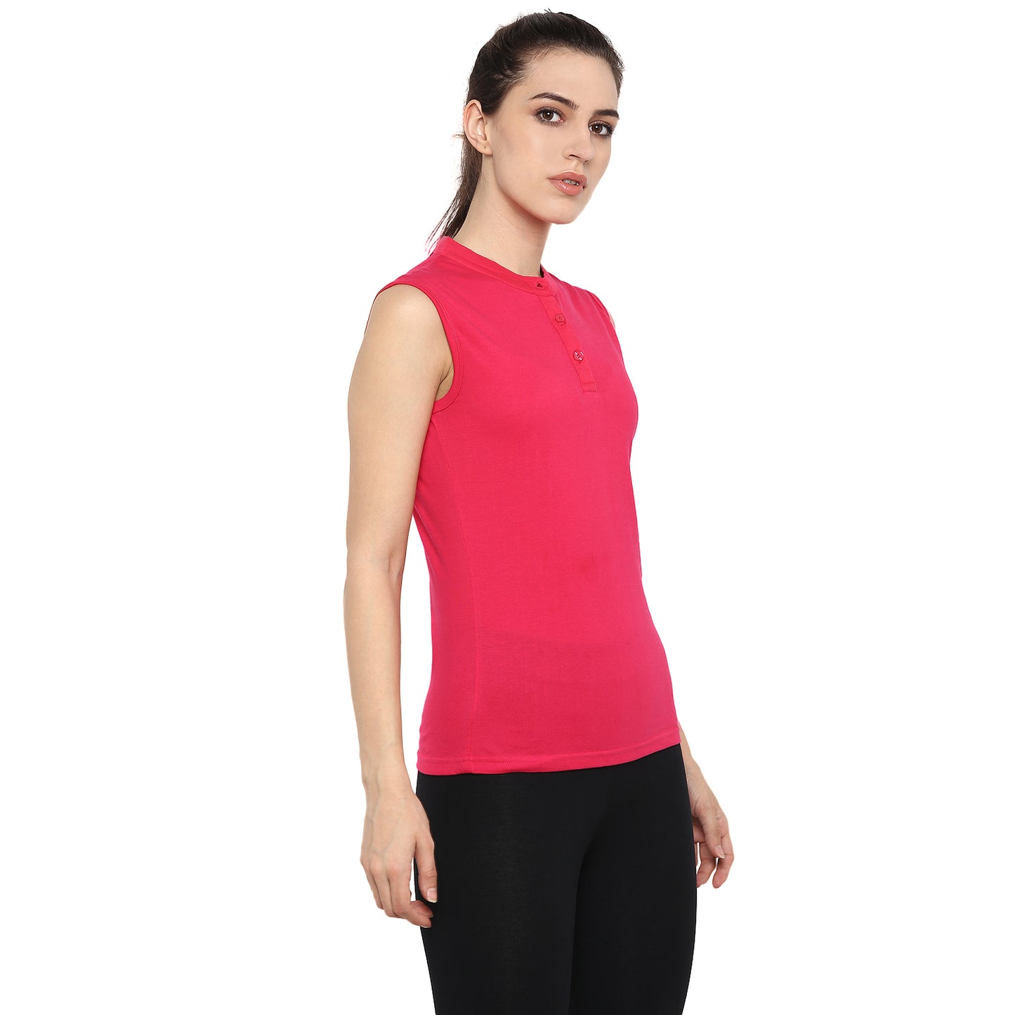 Ap'pulse Women's Sleeveless Mandarin Collar Tshirt