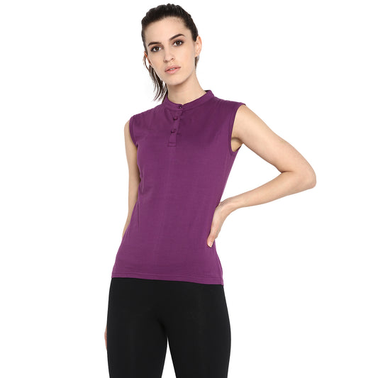 Ap'pulse Women's Sleeveless Mandarin Collar Tshirt