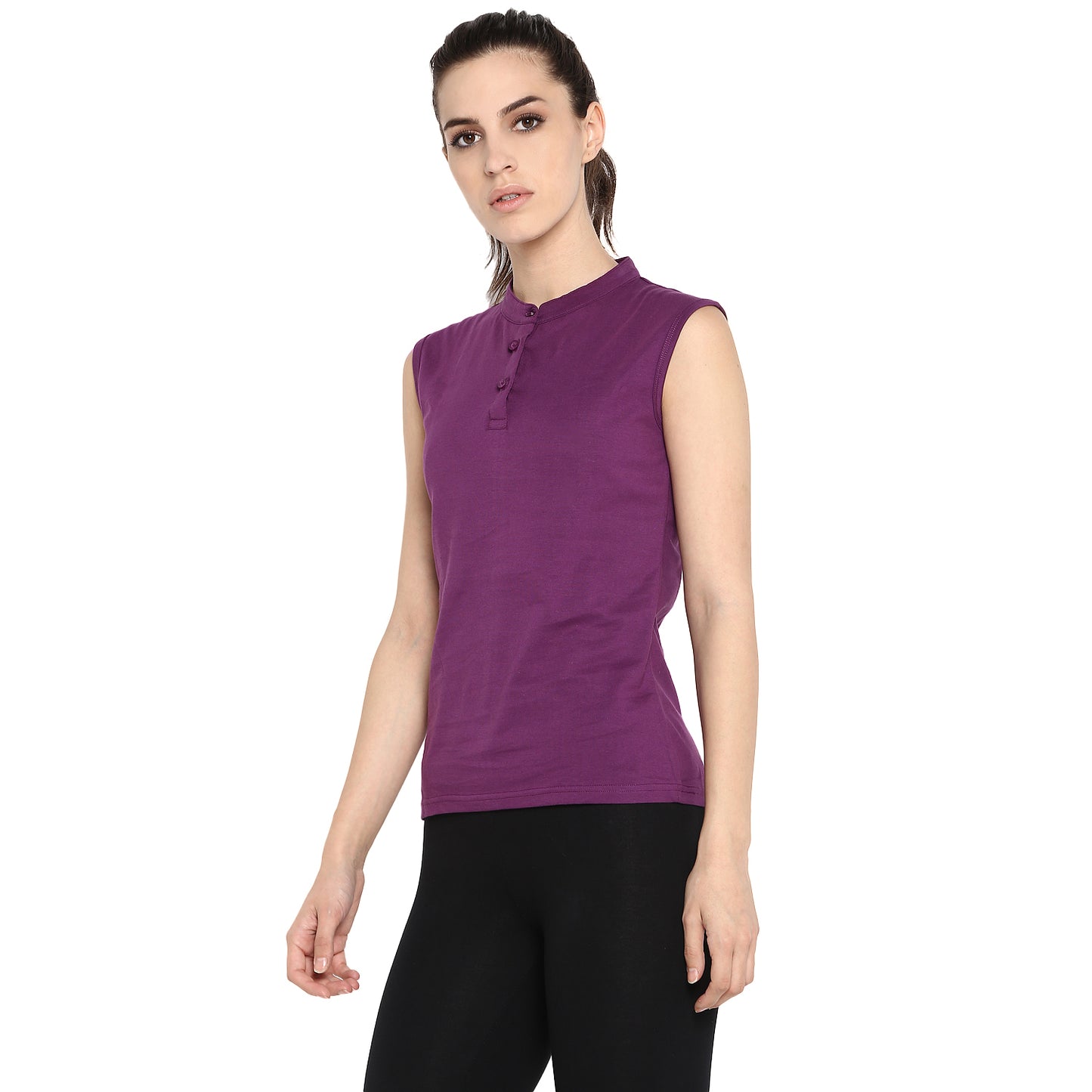 Ap'pulse Women's Sleeveless Mandarin Collar Tshirt