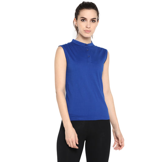 Ap'pulse Women's Sleeveless Mandarin Collar Tshirt