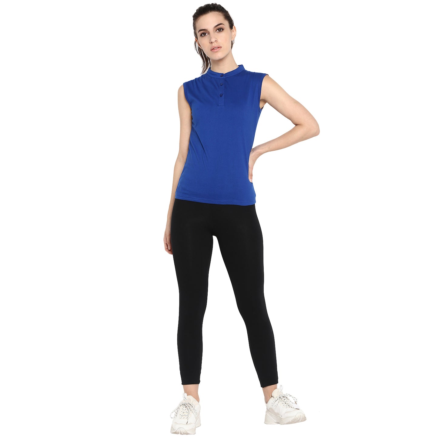 Ap'pulse Women's Sleeveless Mandarin Collar Tshirt