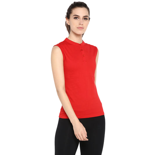 Ap'pulse Women's Sleeveless Mandarin Collar Tshirt