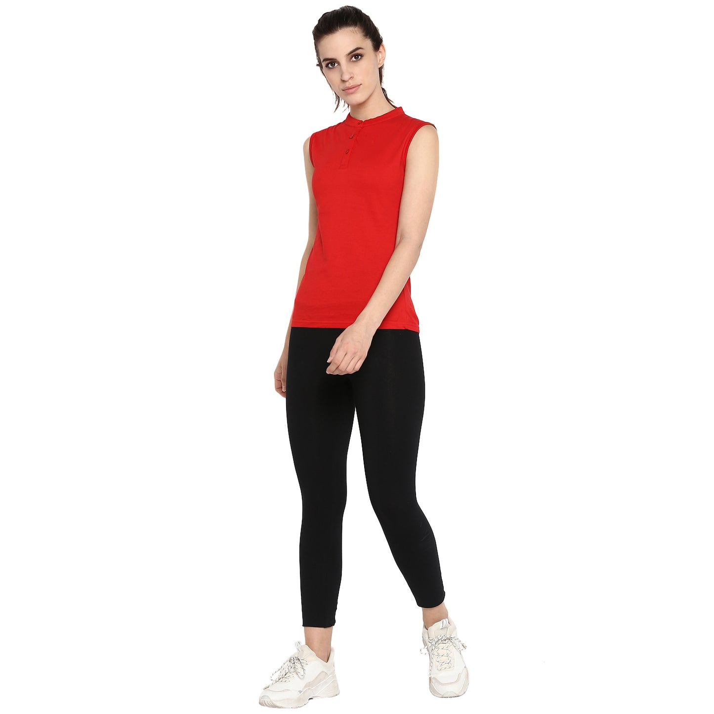 Ap'pulse Women's Sleeveless Mandarin Collar Tshirt