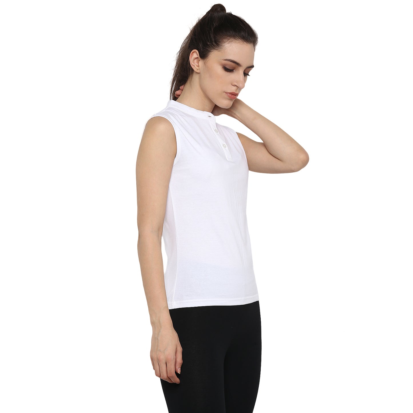 Ap'pulse Women's Sleeveless Mandarin Collar Tshirt