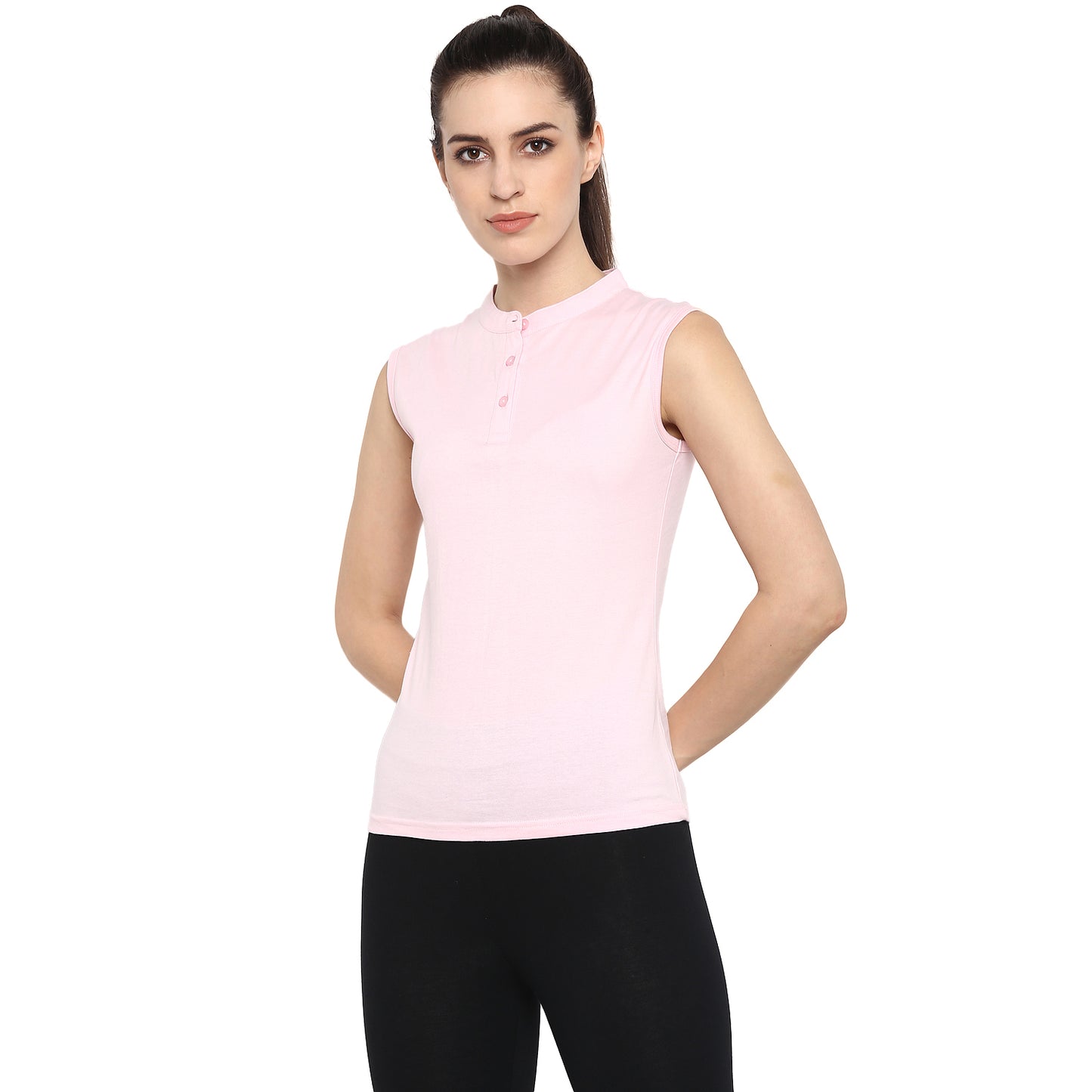 Ap'pulse Women's Sleeveless Mandarin Collar Tshirt