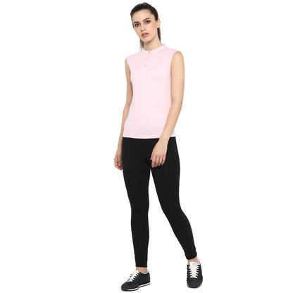 Appulse Women's Sleeveless Mandarin Collar T-Shirt | Women | Premium Cotton | Activewear | Athleisure