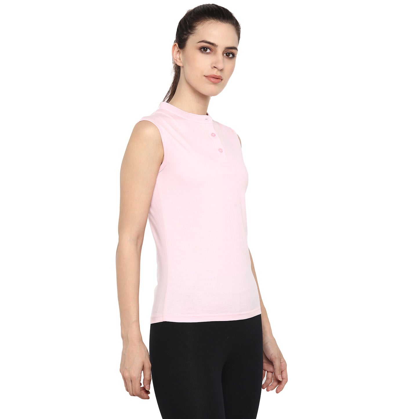 Ap'pulse Women's Sleeveless Mandarin Collar Tshirt