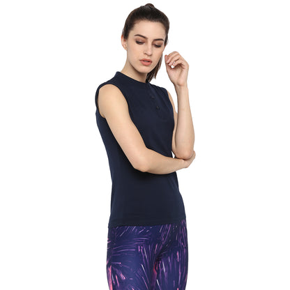 Appulse Women's Sleeveless Mandarin Collar T-Shirt | Women | Premium Cotton | Activewear | Athleisure