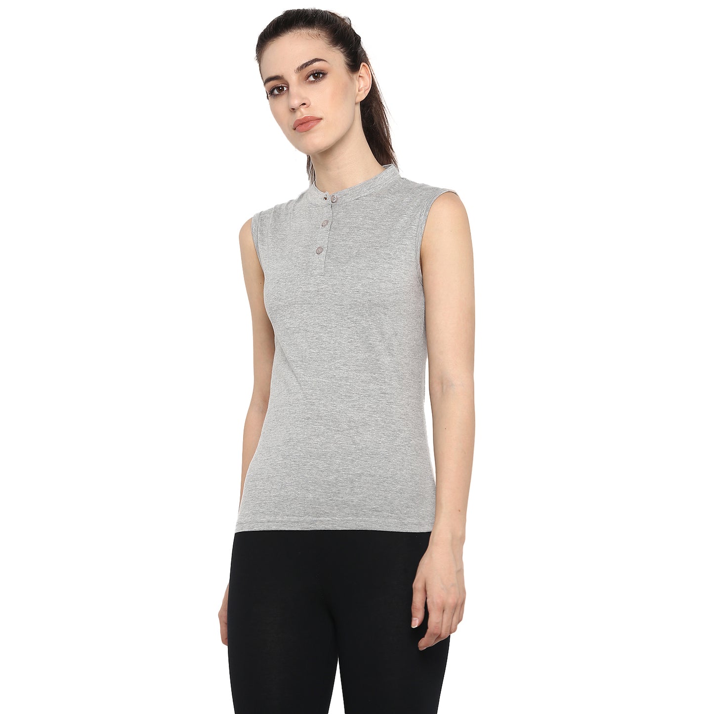 Ap'pulse Women's Sleeveless Mandarin Collar Tshirt