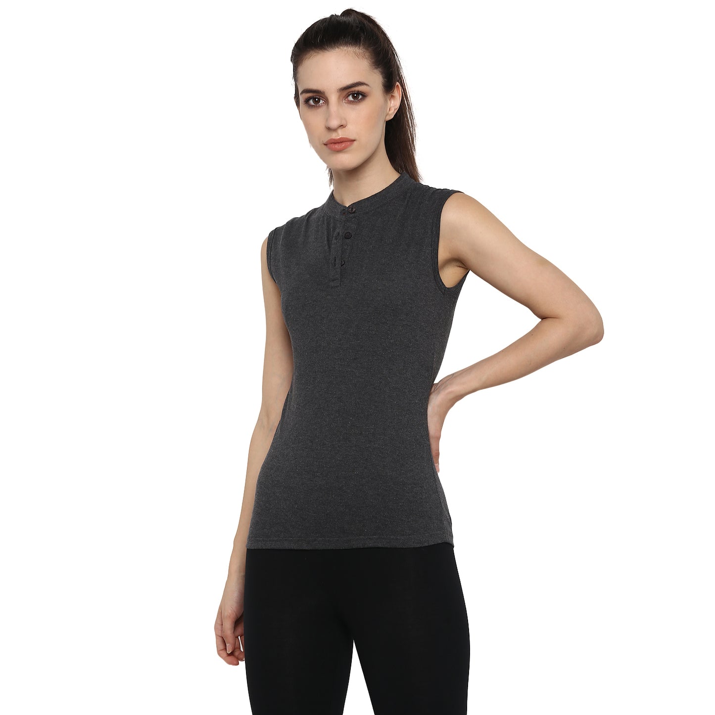 Ap'pulse Women's Sleeveless Mandarin Collar Tshirt