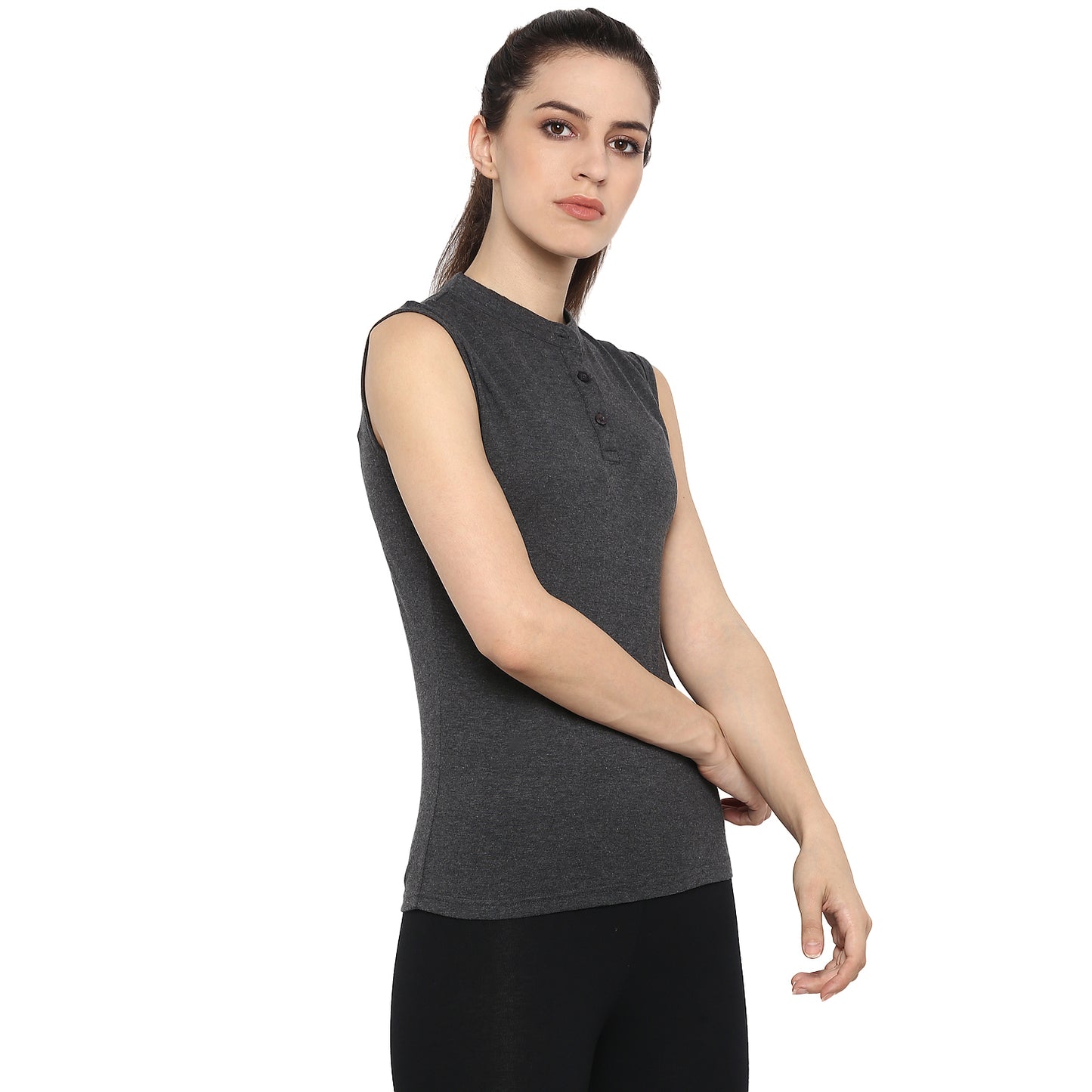 Ap'pulse Women's Sleeveless Mandarin Collar Tshirt