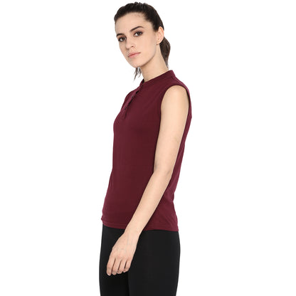 Appulse Women's Sleeveless Mandarin Collar T-Shirt | Women | Premium Cotton | Activewear | Athleisure