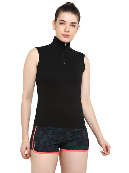 Appulse Women's Sleeveless 1/4 Zip Hi Neck T-Shirt | Women | Premium Cotton | Activewear | Athleisure