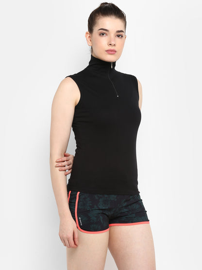 Appulse Women's Sleeveless 1/4 Zip Hi Neck T-Shirt | Women | Premium Cotton | Activewear | Athleisure