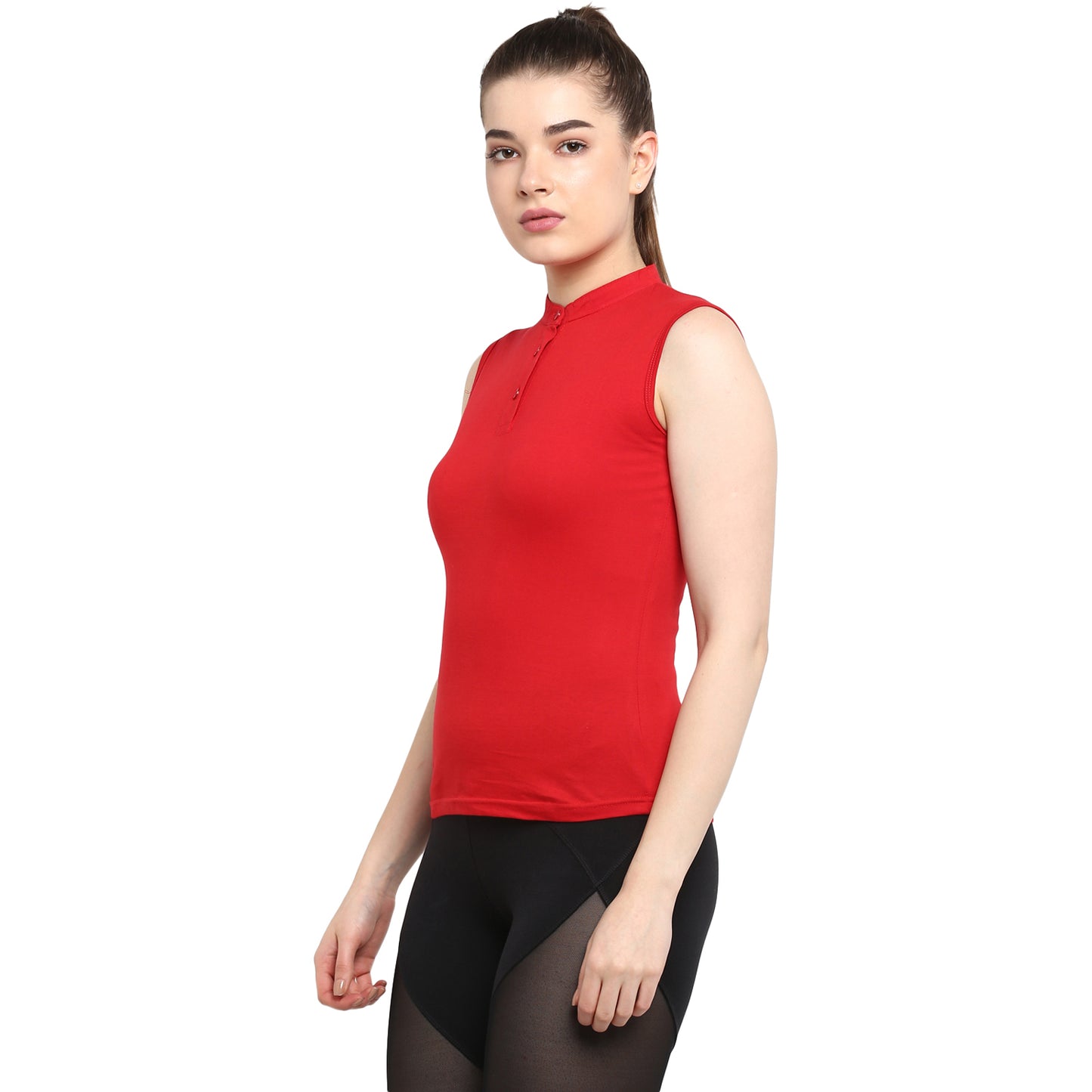 Ap'pulse Women's Sleeveless Mandarin Collar Tshirt