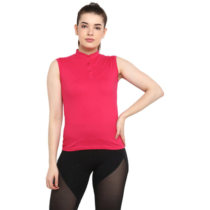 Appulse Women's Sleeveless Mandarin Collar T-Shirt | Women | Premium Cotton | Activewear | Athleisure