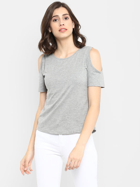 Ap'pulse Women's Round Neck Cold Shoulder Tshirt