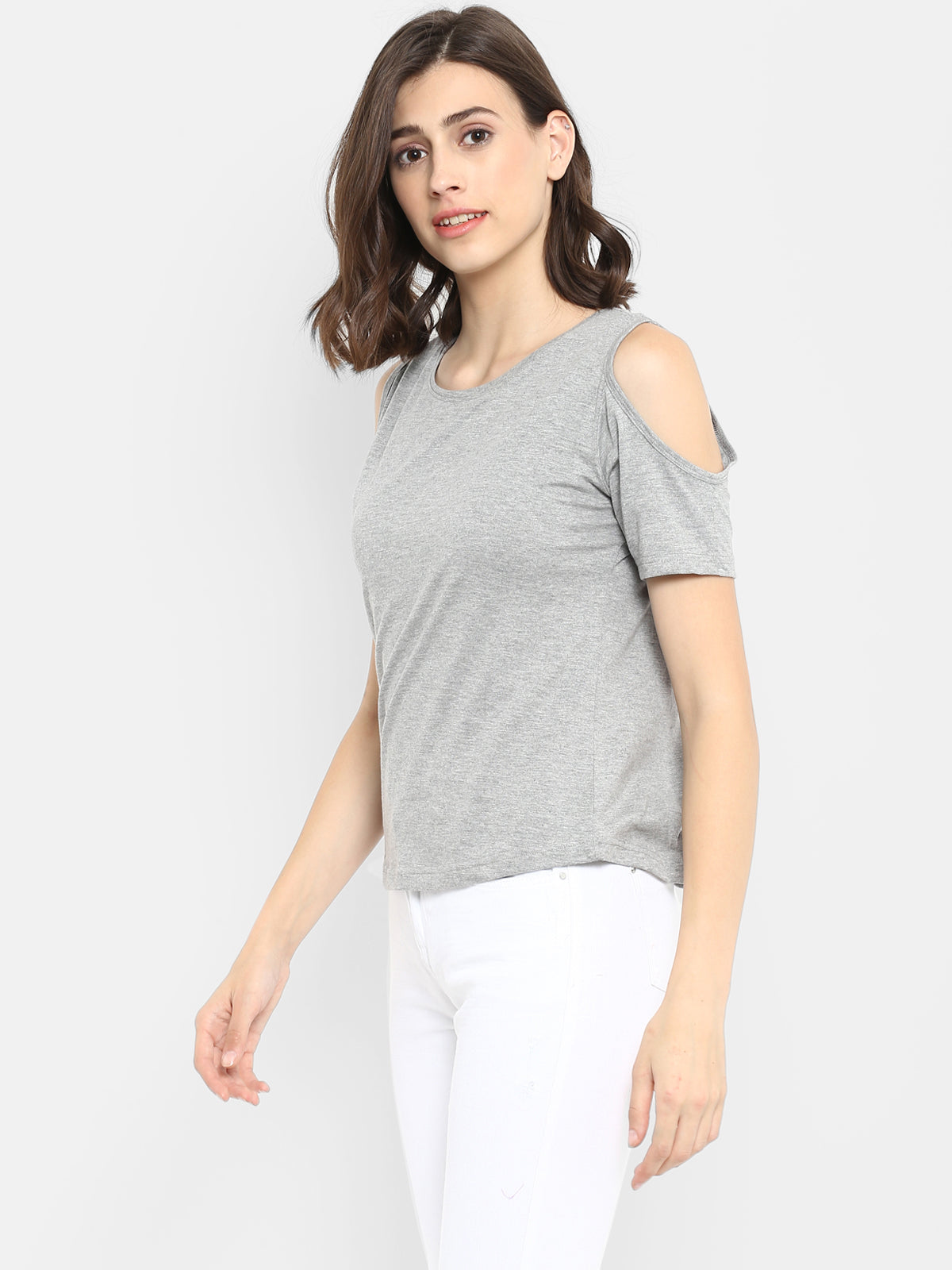 Ap'pulse Women's Round Neck Cold Shoulder Tshirt