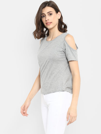 Appulse Women's Round Neck Cold Shoulder T-Shirt | Women | Premium Cotton | Activewear | Athleisure