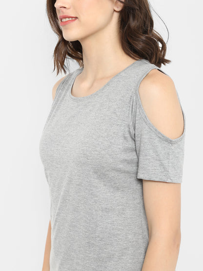 Appulse Women's Round Neck Cold Shoulder T-Shirt | Women | Premium Cotton | Activewear | Athleisure