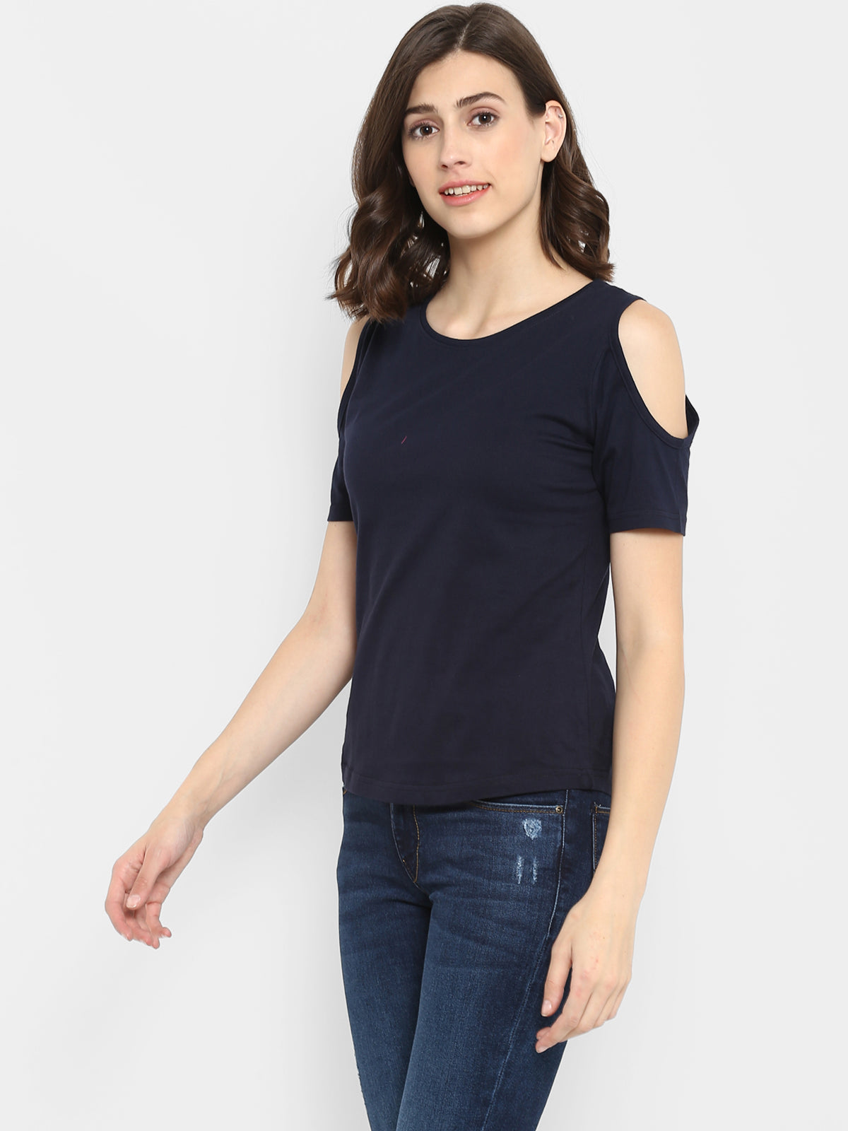 Ap'pulse Women's Round Neck Cold Shoulder Tshirt