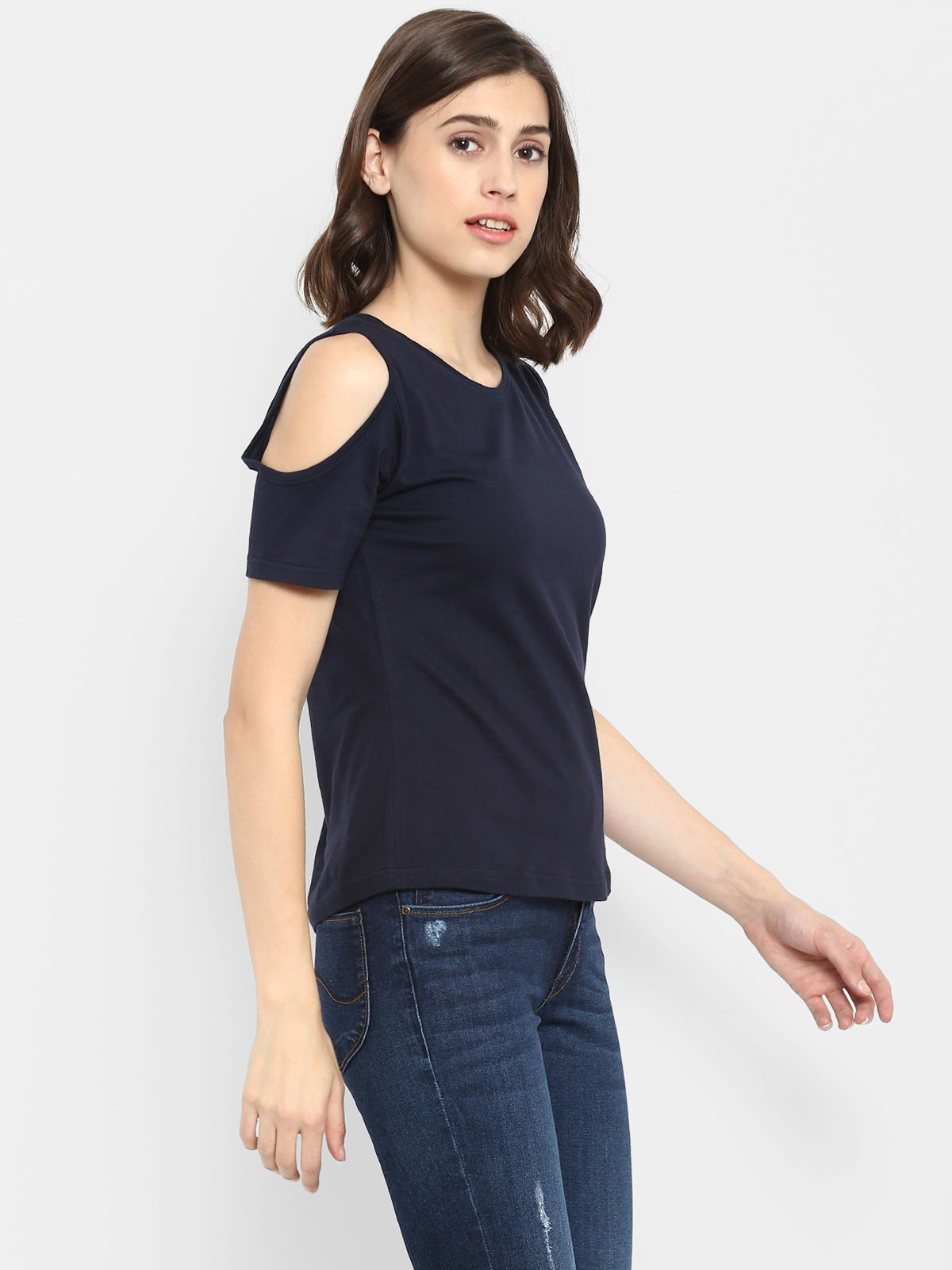 Ap'pulse Women's Round Neck Cold Shoulder Tshirt