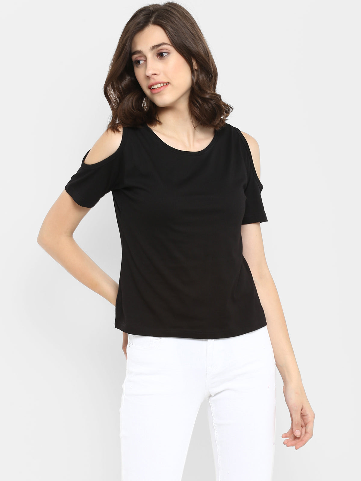 Ap'pulse Women's Round Neck Cold Shoulder Tshirt