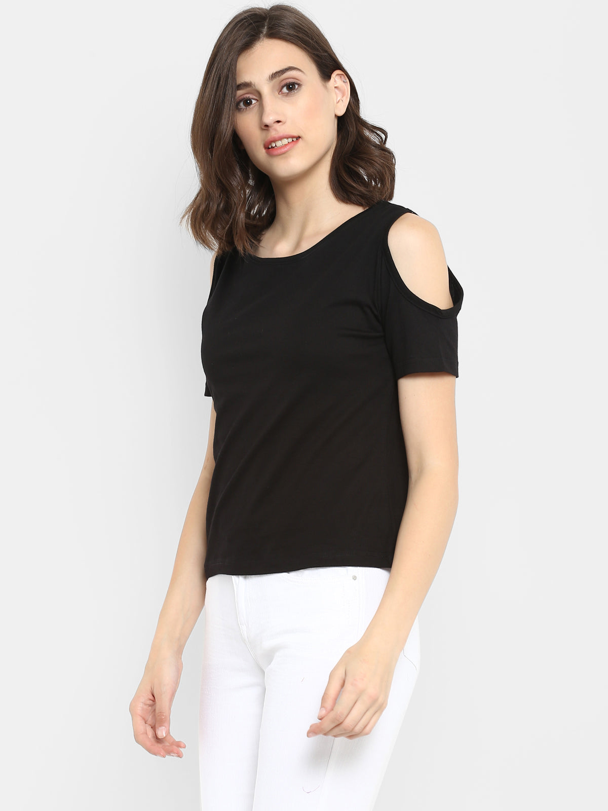 Ap'pulse Women's Round Neck Cold Shoulder Tshirt