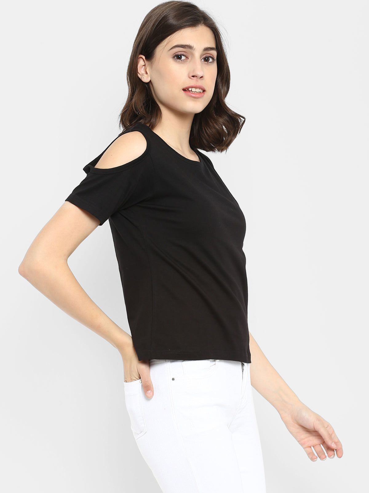 Ap'pulse Women's Round Neck Cold Shoulder Tshirt