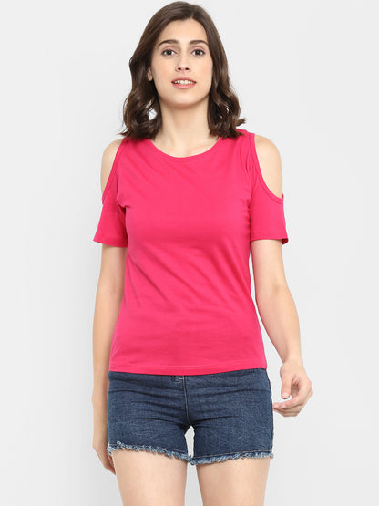 Appulse Women's Round Neck Cold Shoulder T-Shirt | Women | Premium Cotton | Activewear | Athleisure
