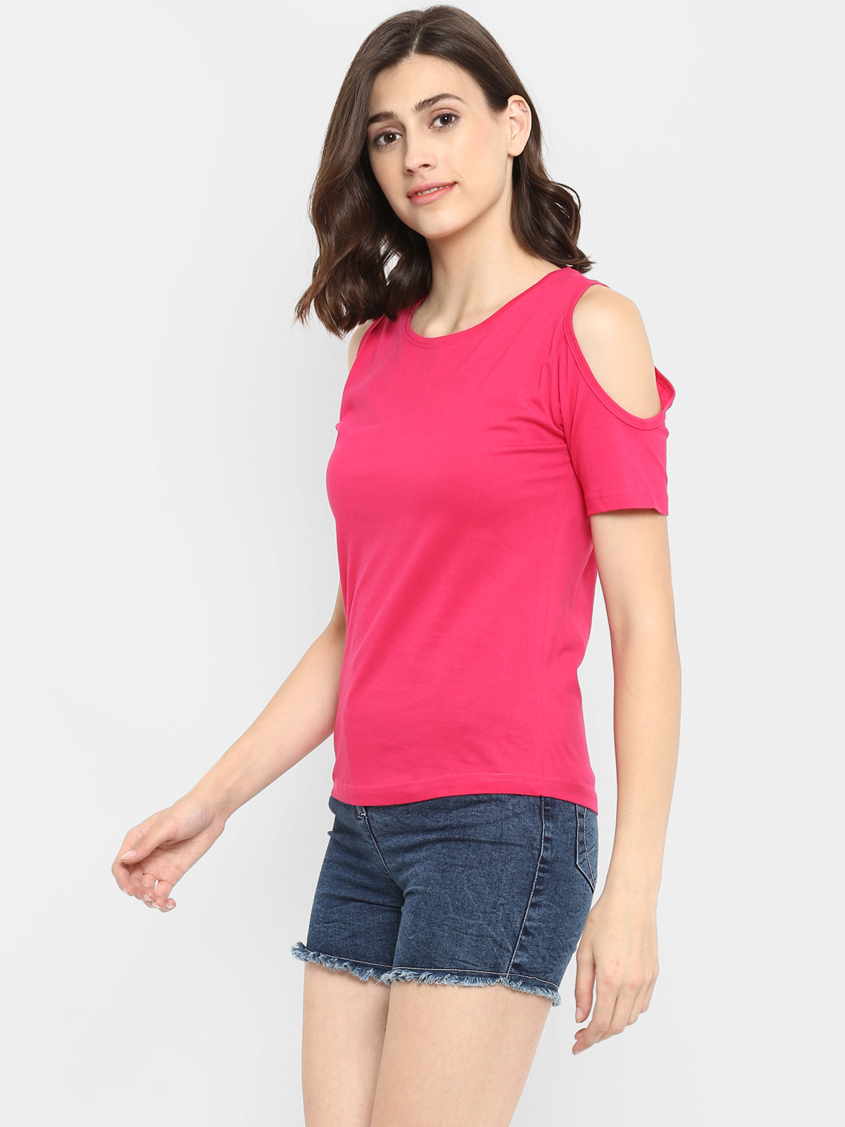 Ap'pulse Women's Round Neck Cold Shoulder Tshirt