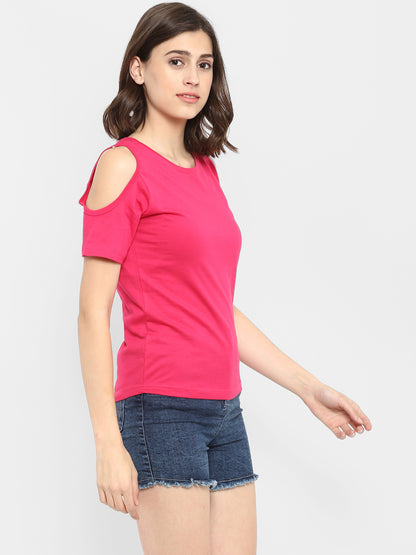 Appulse Women's Round Neck Cold Shoulder T-Shirt | Women | Premium Cotton | Activewear | Athleisure