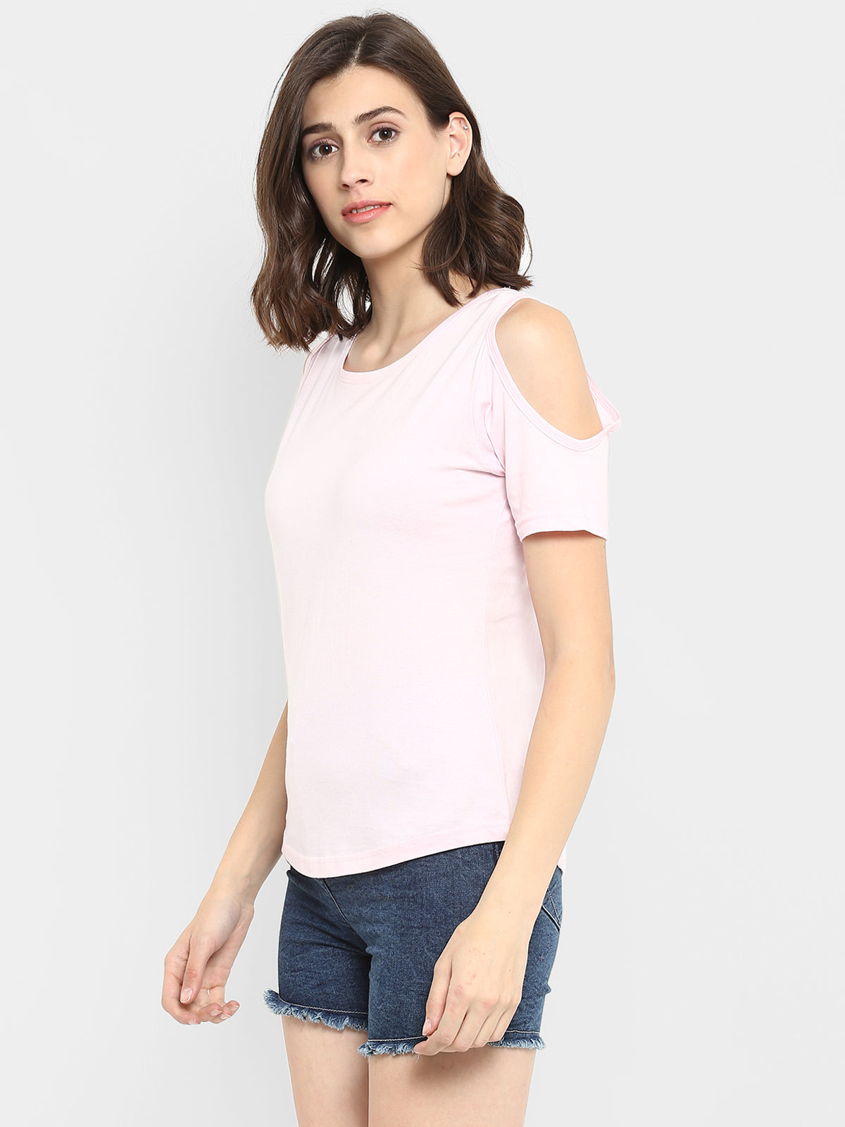 Ap'pulse Women's Round Neck Cold Shoulder Tshirt