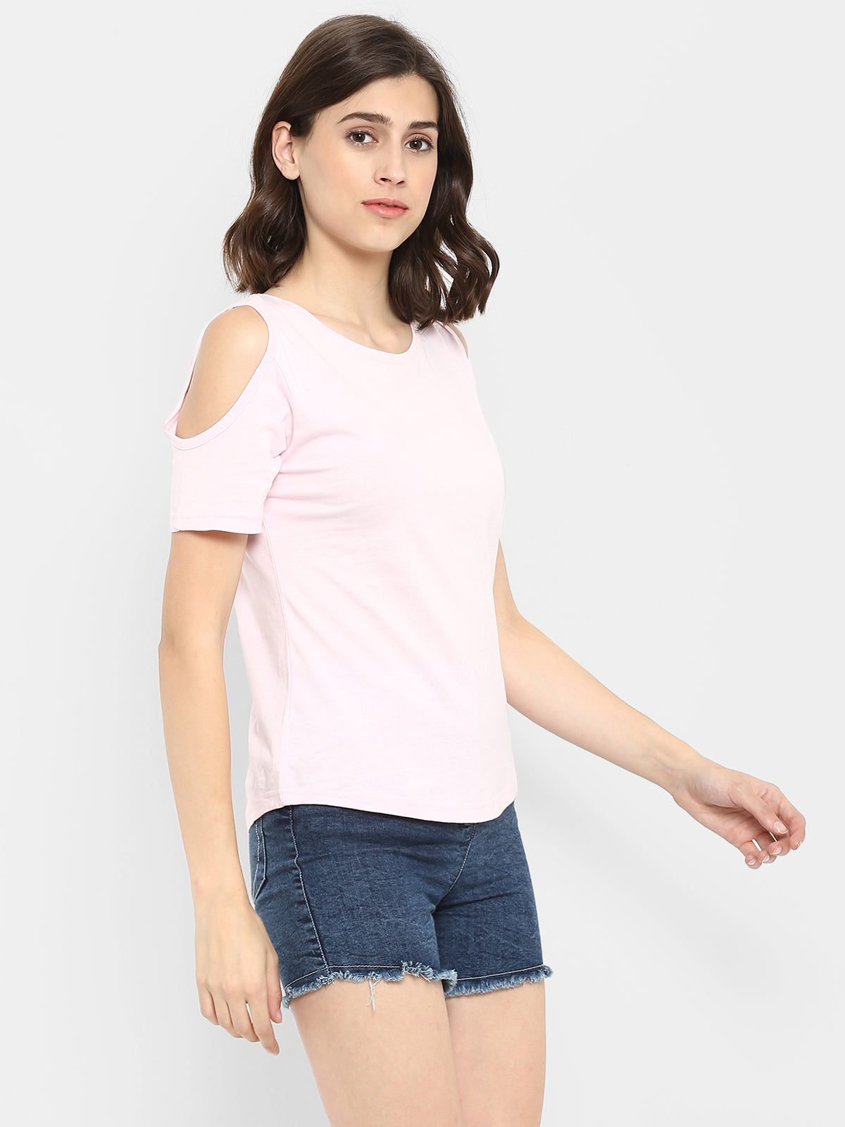 Ap'pulse Women's Round Neck Cold Shoulder Tshirt