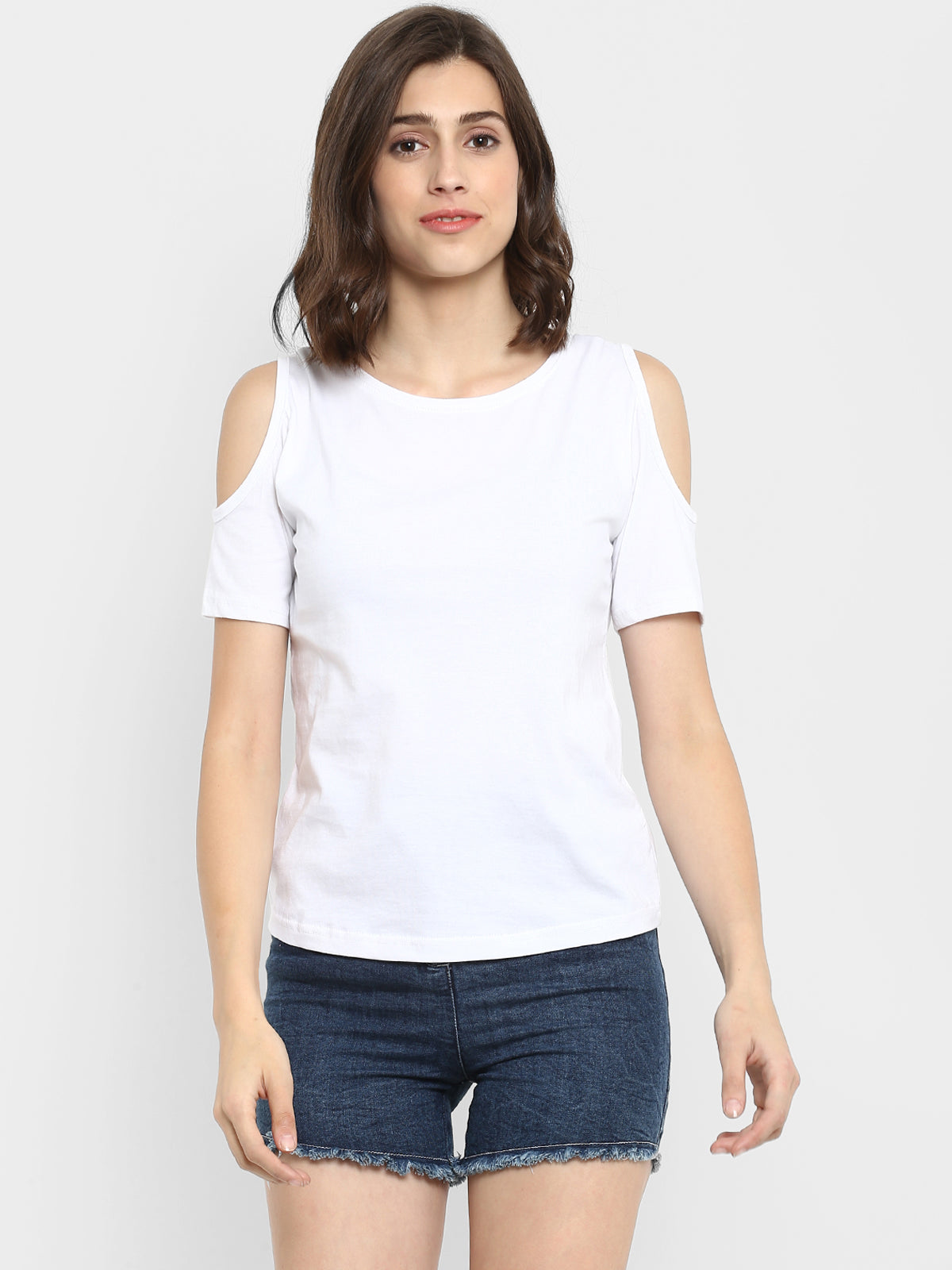 Ap'pulse Women's Round Neck Cold Shoulder Tshirt