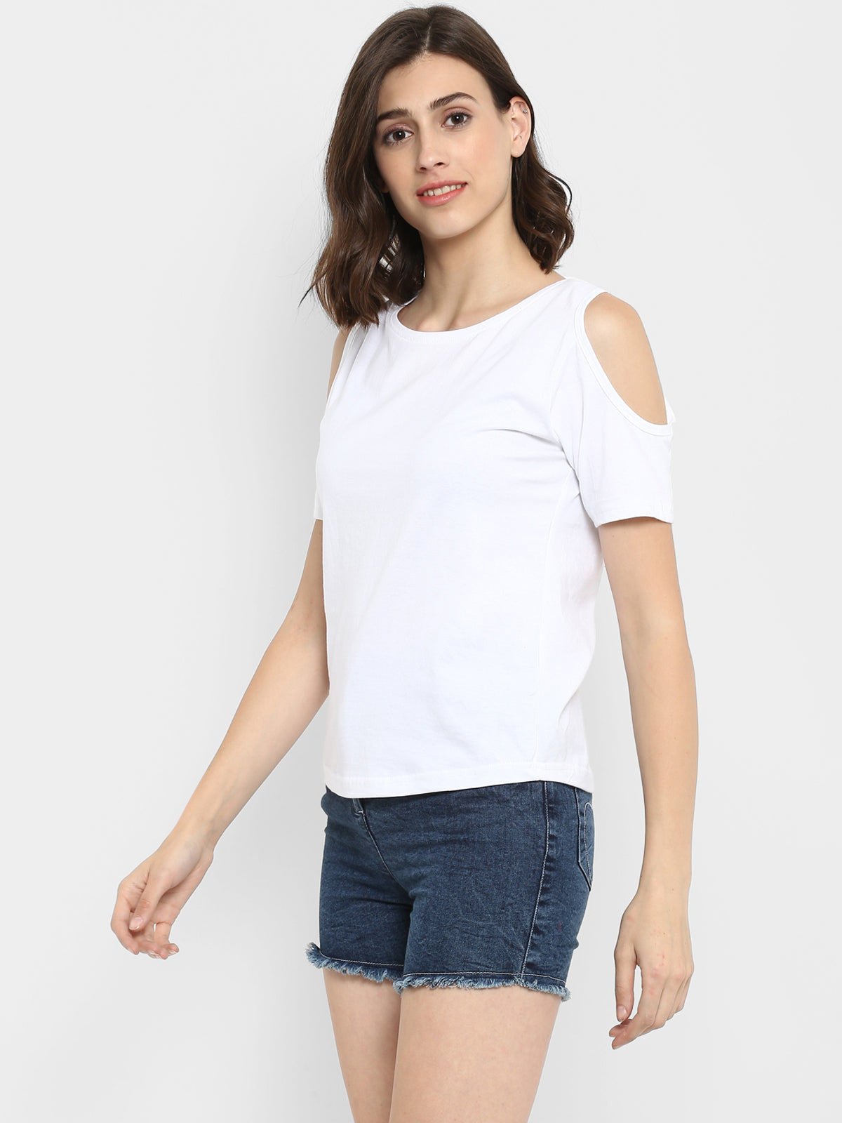 Ap'pulse Women's Round Neck Cold Shoulder Tshirt