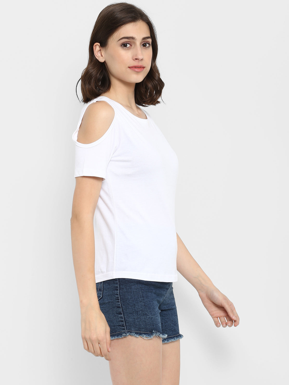 Ap'pulse Women's Round Neck Cold Shoulder Tshirt